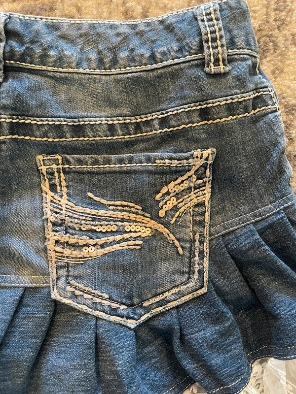 Jupe dentelle y2k custom handmade grunge goth emo skirt jean taille S n•326