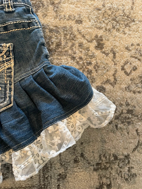 Jupe dentelle y2k custom handmade grunge goth emo skirt jean taille S n•326