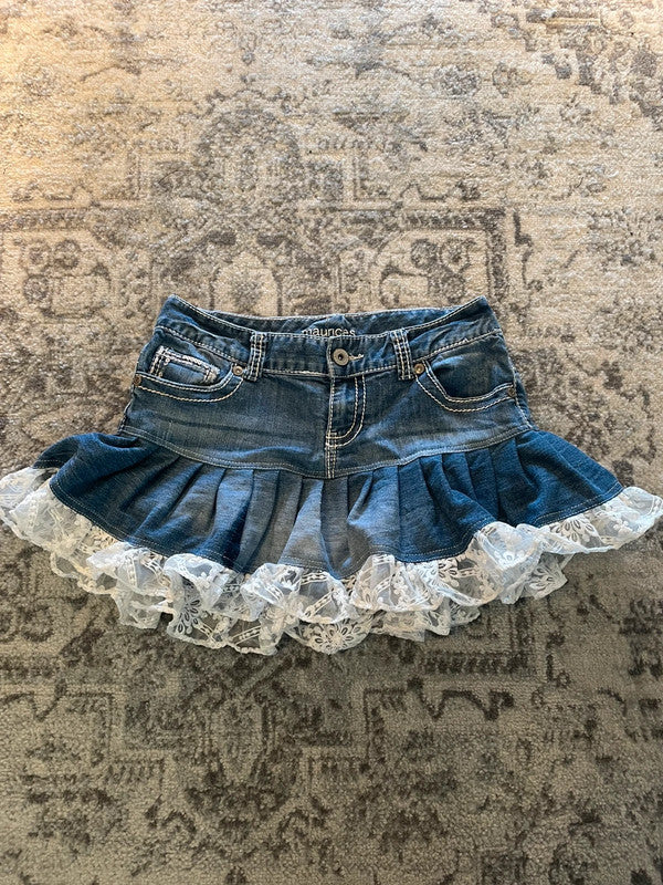 Jupe dentelle y2k custom handmade grunge goth emo skirt jean taille S n•326