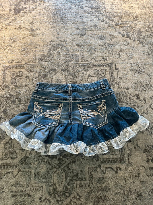 Jupe dentelle y2k custom handmade grunge goth emo skirt jean taille S n•326