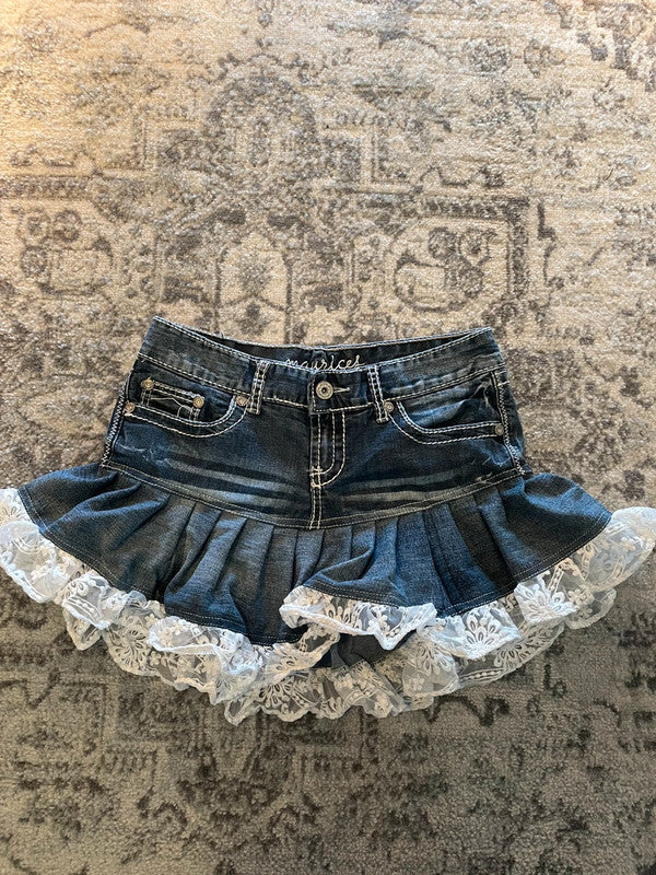 Jupe dentelle y2k custom handmade grunge goth emo skirt jean taille S n•327