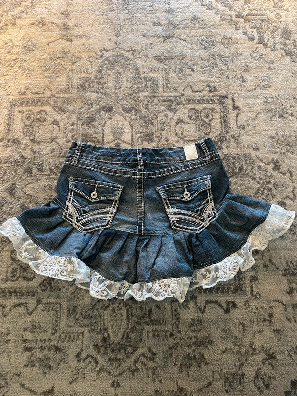 Jupe dentelle y2k custom handmade grunge goth emo skirt jean taille S n•327