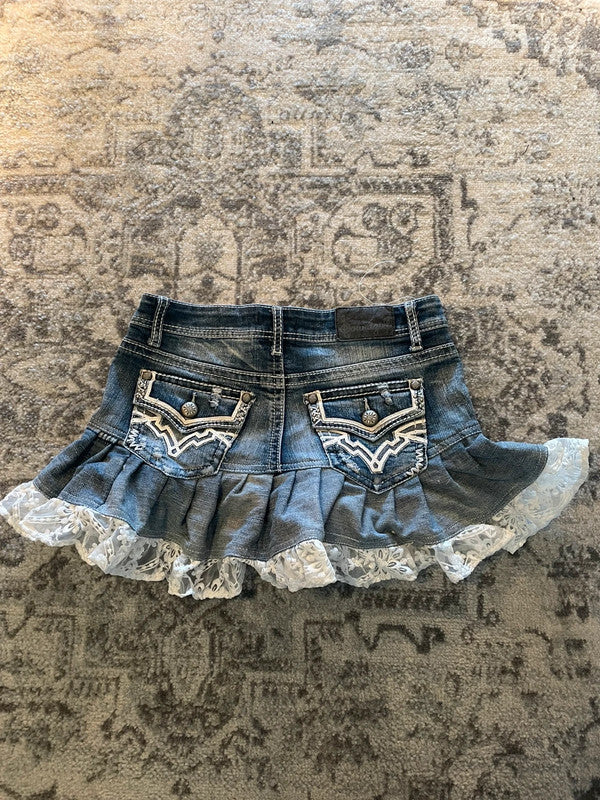 Jupe dentelle y2k custom handmade grunge goth emo skirt jean taille S n•328