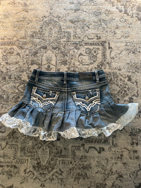 Jupe dentelle y2k custom handmade grunge goth emo skirt jean taille S n•328