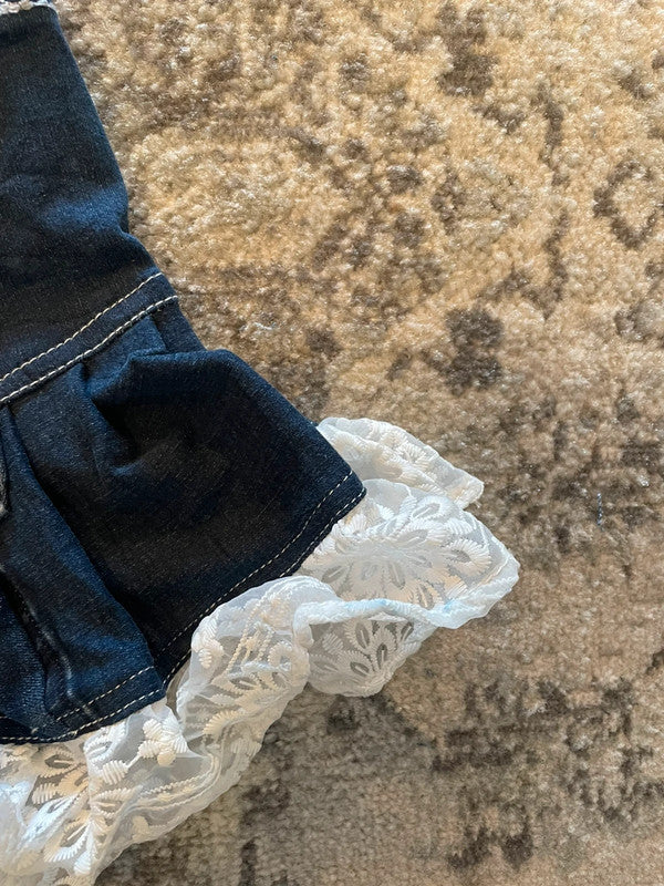 Jupe dentelle y2k custom handmade grunge goth emo skirt jean taille L n•329