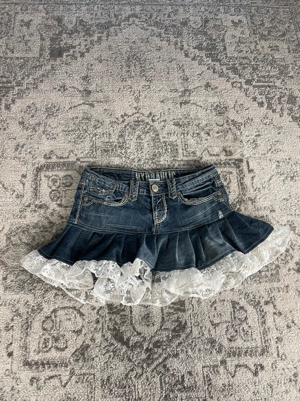 Jupe dentelle y2k custom handmade grunge goth emo skirt jean taille S n•330