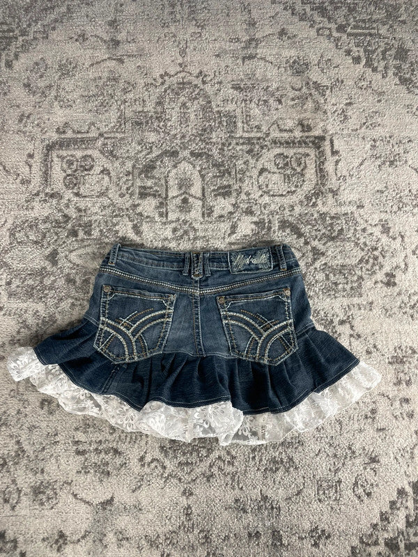 Jupe dentelle y2k custom handmade grunge goth emo skirt jean taille S n•330