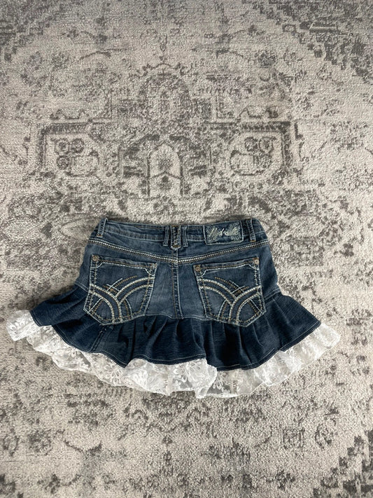 Jupe dentelle y2k custom handmade grunge goth emo skirt jean taille S n•330