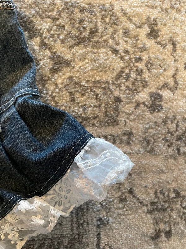 Jupe dentelle y2k custom handmade grunge goth emo skirt jean taille S n•330