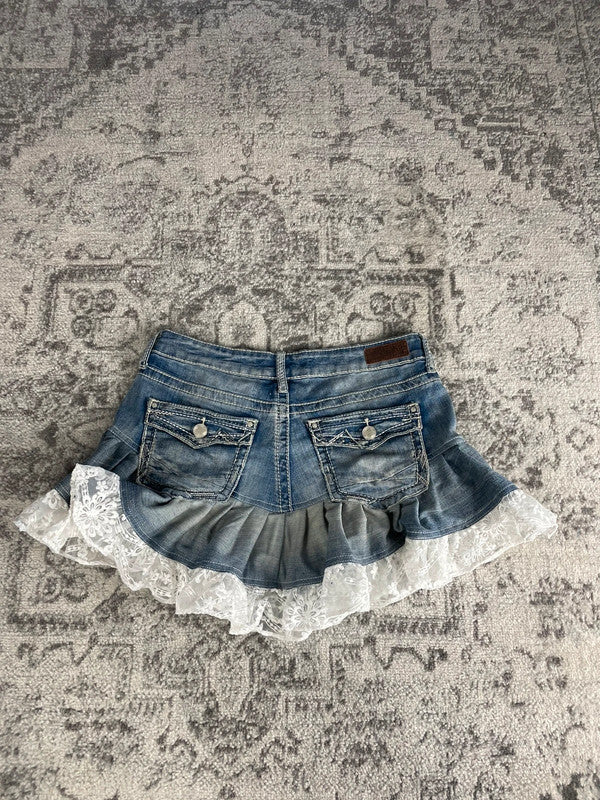 Jupe dentelle y2k custom handmade grunge goth emo skirt jean taille M n•331