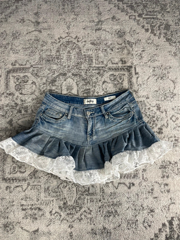 Jupe dentelle y2k custom handmade grunge goth emo skirt jean taille M n•331