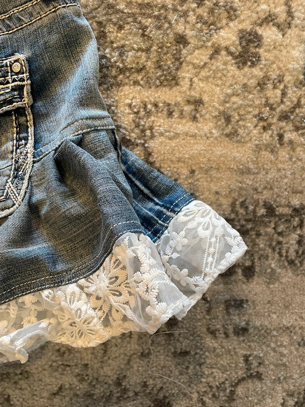 Jupe dentelle y2k custom handmade grunge goth emo skirt jean taille M n•331