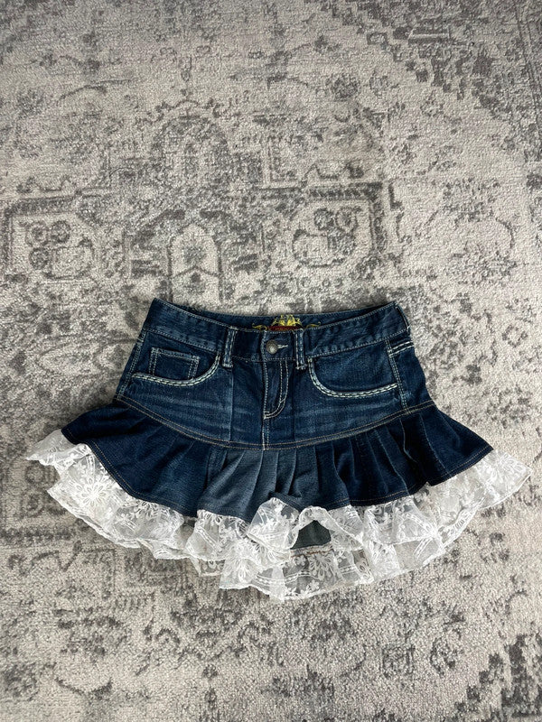 Jupe dentelle y2k custom handmade grunge goth emo skirt jean taille M n•332