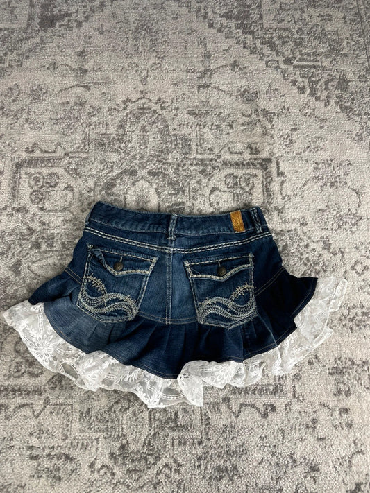 Jupe dentelle y2k custom handmade grunge goth emo skirt jean taille M n•332