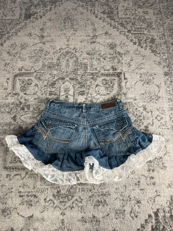 Jupe dentelle y2k custom handmade grunge goth emo skirt jean taille L n•333