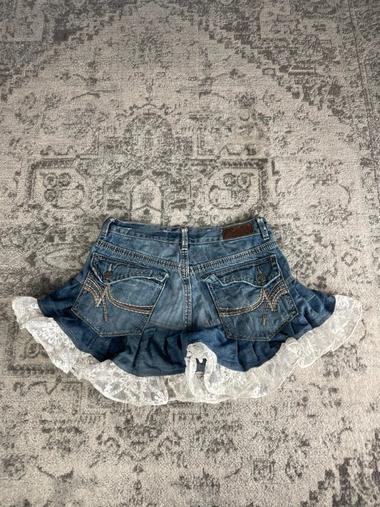 Jupe dentelle y2k custom handmade grunge goth emo skirt jean taille L n•333