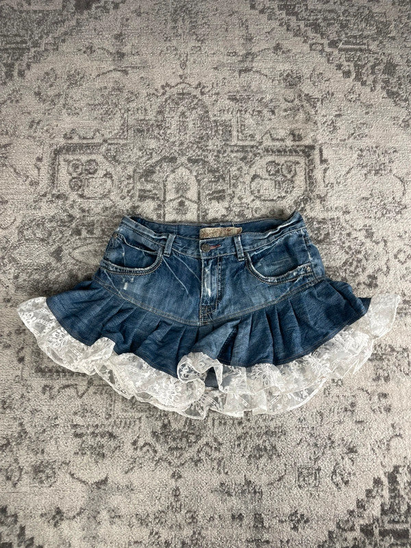 Jupe dentelle y2k custom handmade grunge goth emo skirt jean taille L n•333