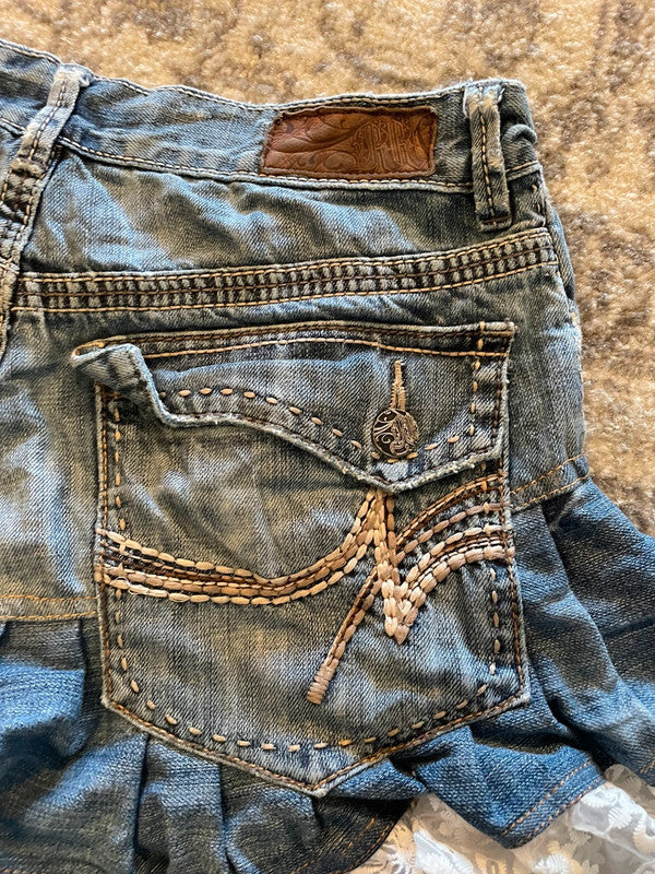 Jupe dentelle y2k custom handmade grunge goth emo skirt jean taille L n•333