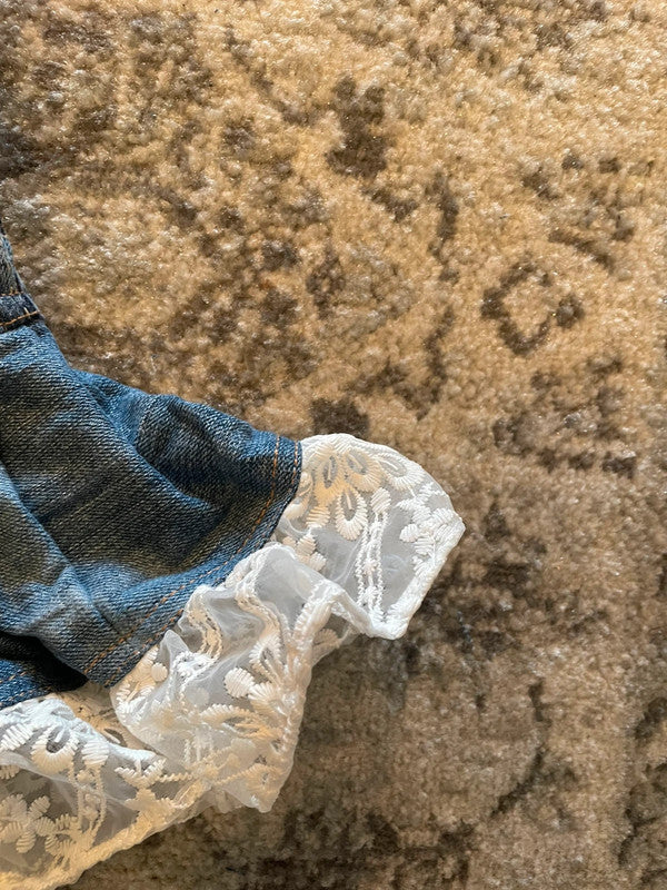 Jupe dentelle y2k custom handmade grunge goth emo skirt jean taille L n•333