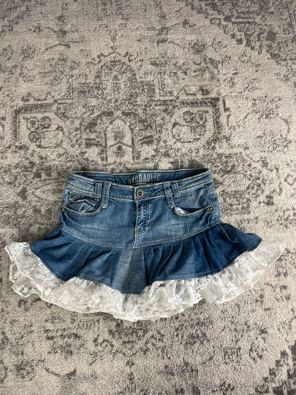 Jupe dentelle y2k custom handmade grunge goth emo skirt jean taille L n•334