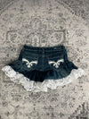 Jupe dentelle y2k custom handmade grunge goth emo skirt jean taille L n•335