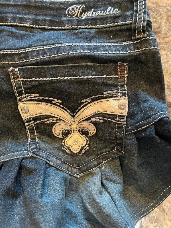 Jupe dentelle y2k custom handmade grunge goth emo skirt jean taille L n•335