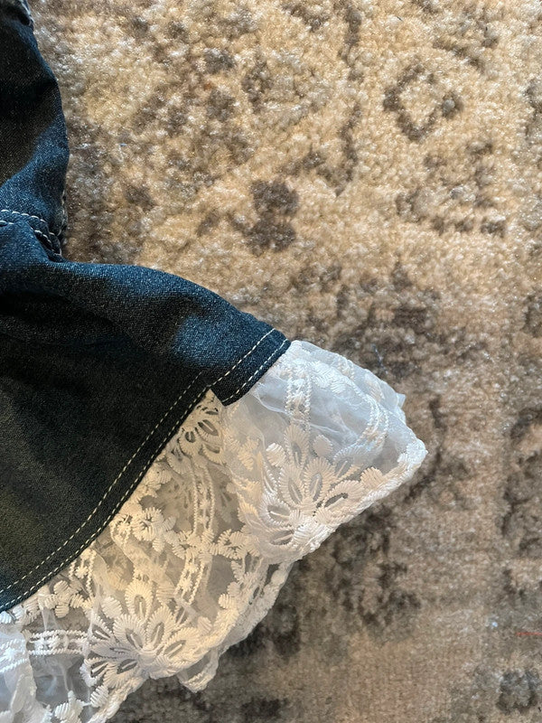 Jupe dentelle y2k custom handmade grunge goth emo skirt jean taille L n•335