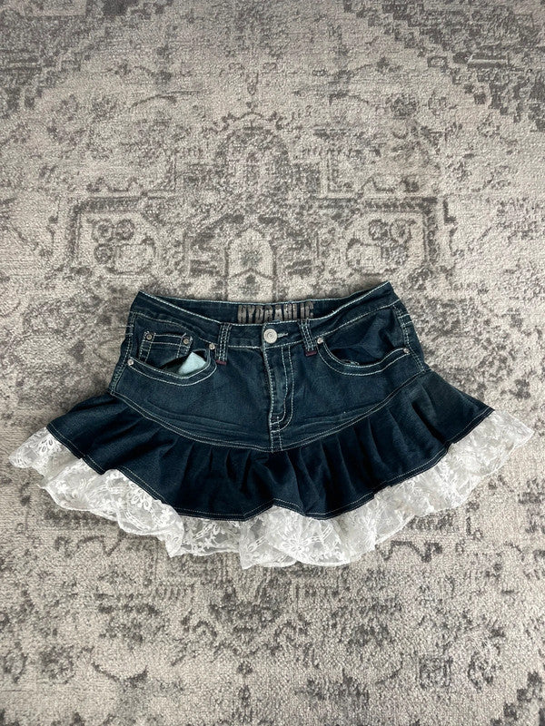 Jupe dentelle y2k custom handmade grunge goth emo skirt jean taille L n•335
