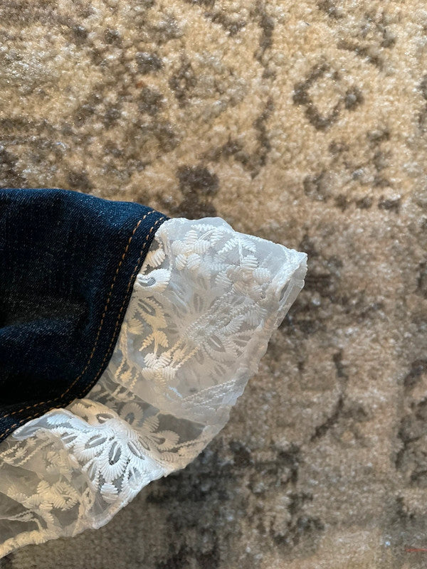 Jupe dentelle y2k custom handmade grunge goth emo skirt jean taille XL n•336