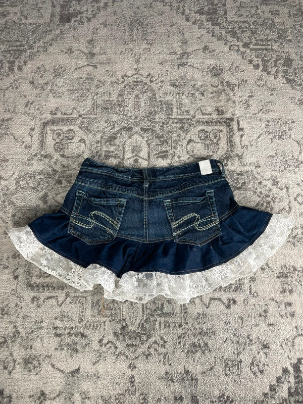 Jupe dentelle y2k custom handmade grunge goth emo skirt jean taille XL n•336