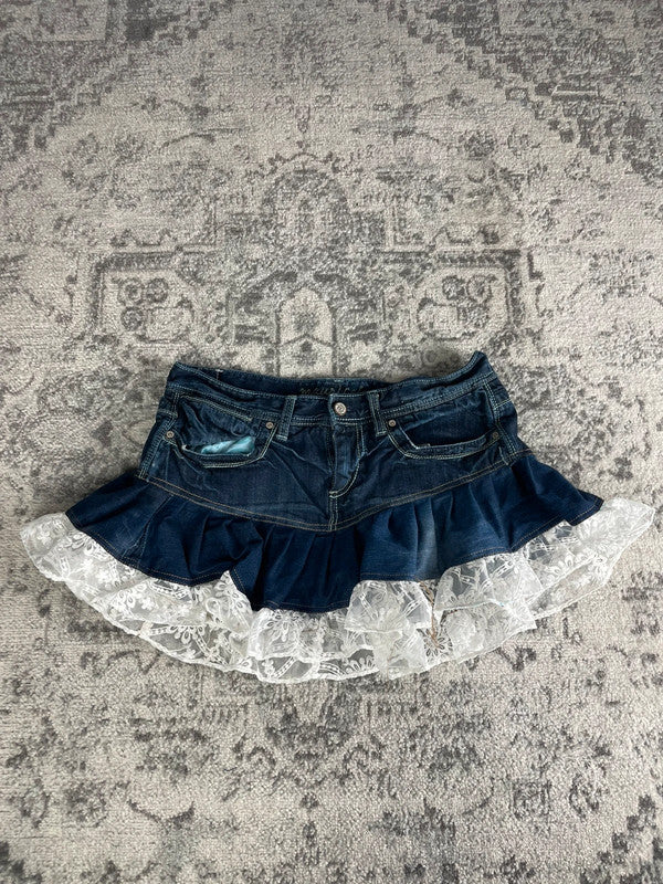 Jupe dentelle y2k custom handmade grunge goth emo skirt jean taille XL n•336