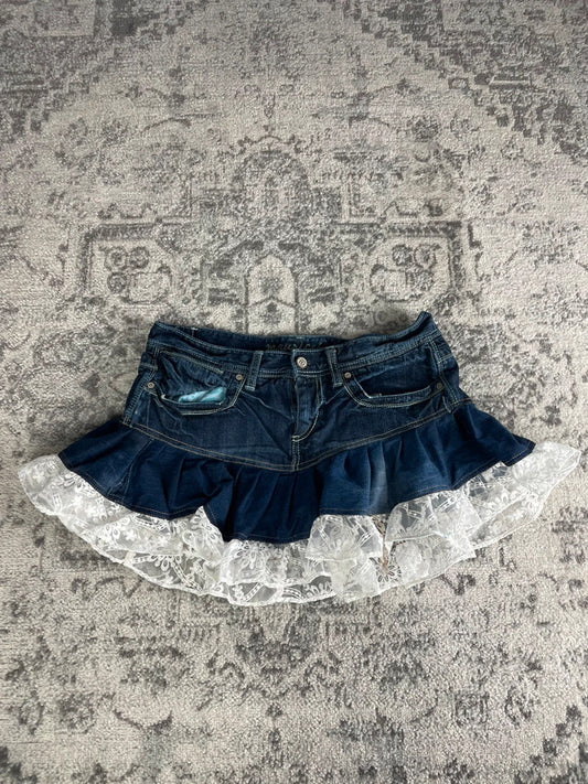 Jupe dentelle y2k custom handmade grunge goth emo skirt jean taille XL n•336