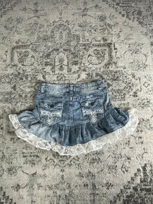Jupe dentelle y2k custom handmade grunge goth emo skirt jean taille S n•337