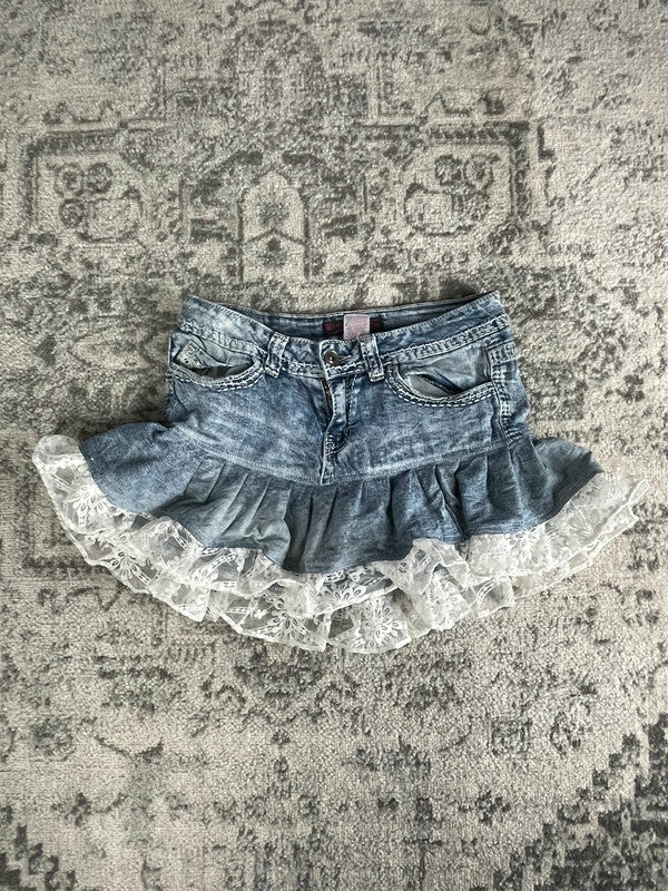 Jupe dentelle y2k custom handmade grunge goth emo skirt jean taille S n•337