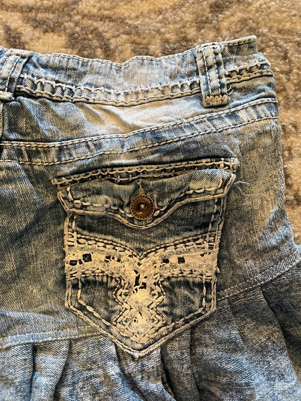 Jupe dentelle y2k custom handmade grunge goth emo skirt jean taille S n•337