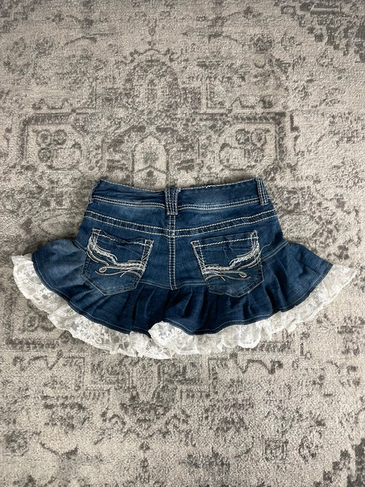 Jupe dentelle y2k custom handmade grunge goth emo skirt jean taille S n•338