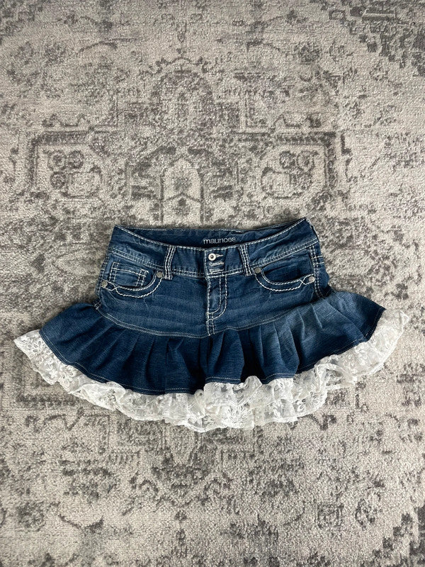 Jupe dentelle y2k custom handmade grunge goth emo skirt jean taille S n•338