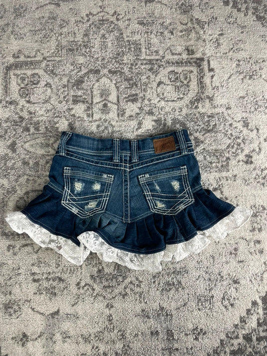 Jupe dentelle y2k custom handmade grunge goth emo skirt jean taille S n•340