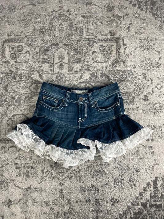 Jupe dentelle y2k custom handmade grunge goth emo skirt jean taille S n•340