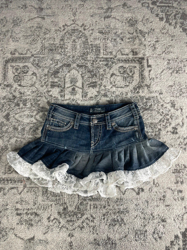 Jupe dentelle y2k custom handmade grunge goth emo skirt jean taille S n•341