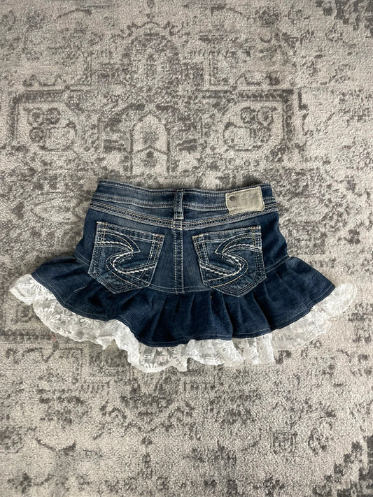 Jupe dentelle y2k custom handmade grunge goth emo skirt jean taille S n•341