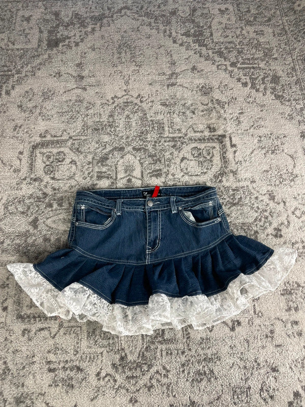 Jupe dentelle y2k custom handmade grunge goth emo skirt jean taille M n•342