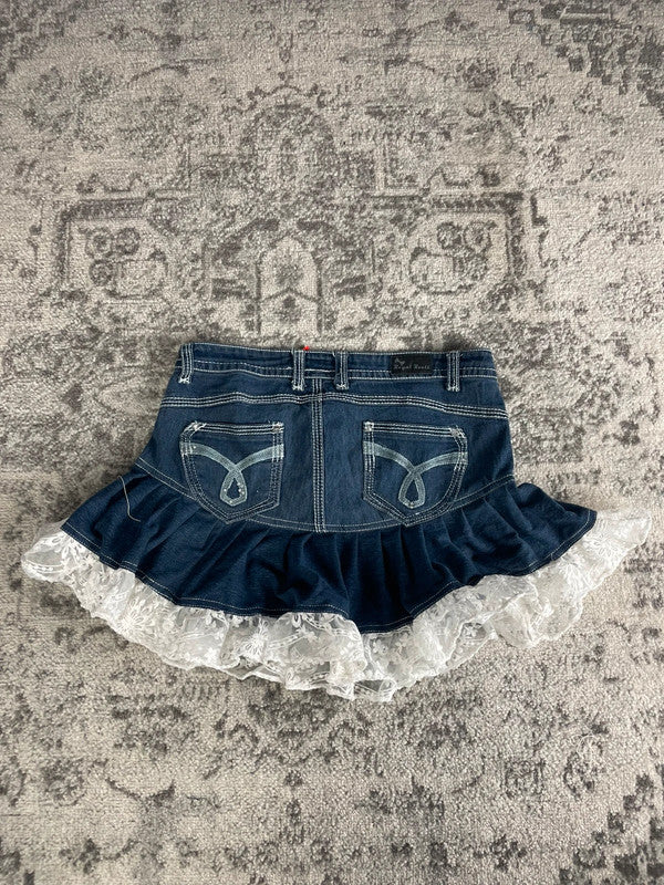 Jupe dentelle y2k custom handmade grunge goth emo skirt jean taille M n•342