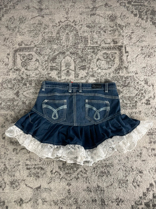 Jupe dentelle y2k custom handmade grunge goth emo skirt jean taille M n•342