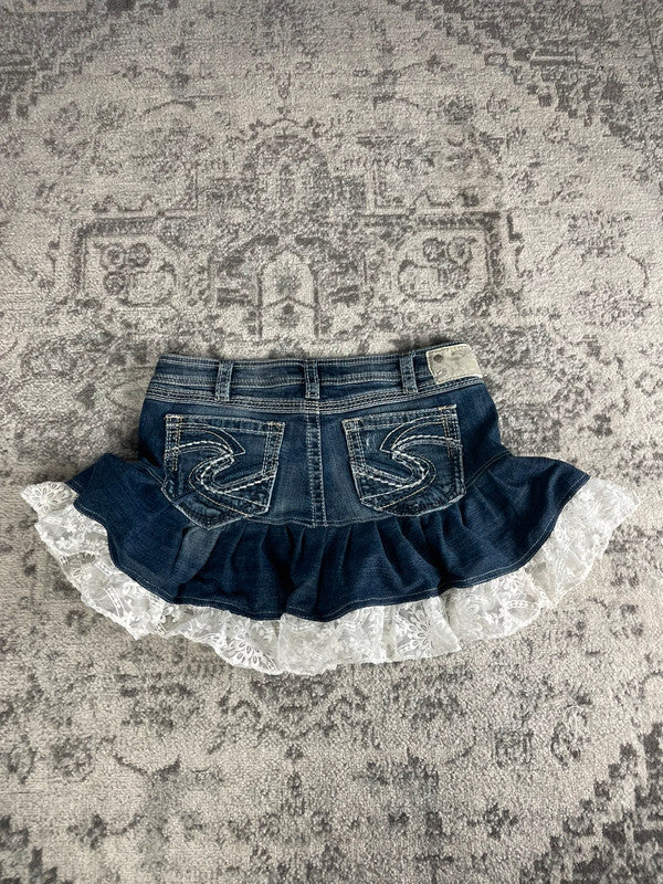 Jupe dentelle y2k custom handmade grunge goth emo skirt jean taille L n•343