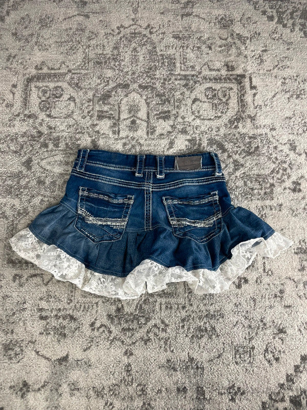 Jupe dentelle y2k custom handmade grunge goth emo skirt jean taille S n•344