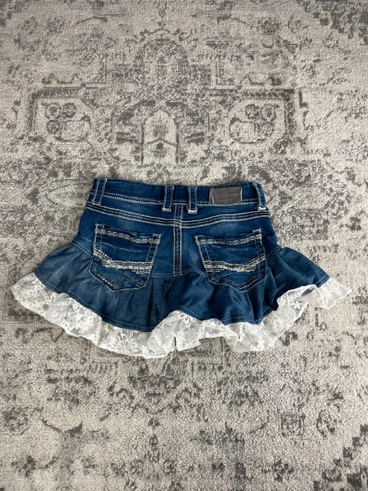 Jupe dentelle y2k custom handmade grunge goth emo skirt jean taille S n•344