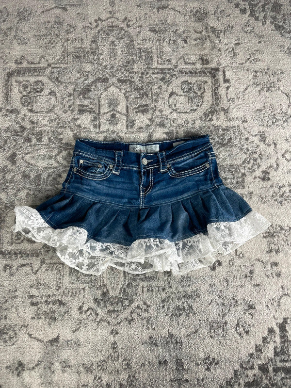 Jupe dentelle y2k custom handmade grunge goth emo skirt jean taille S n•344