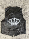 Veste en cuir sans manche style motard handmade streetwear y2k peinture moto XL n•376