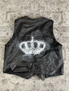 Veste en cuir sans manche style motard handmade streetwear y2k peinture moto L n•379